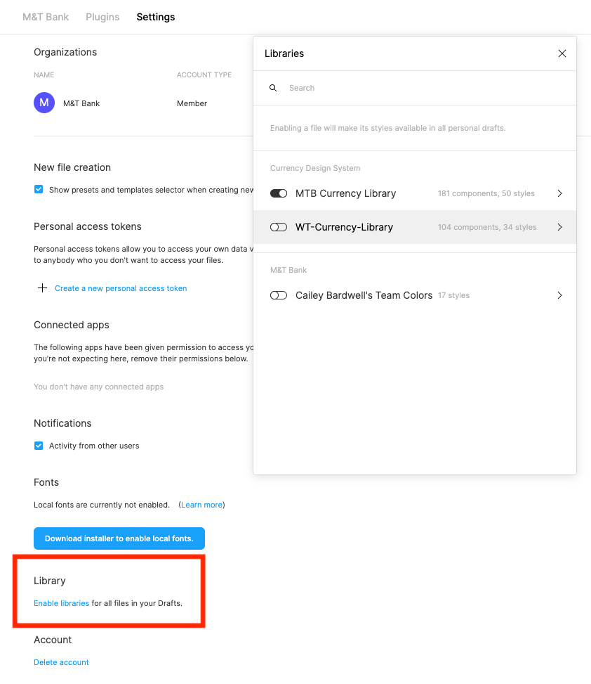 Enable libraries in drafts