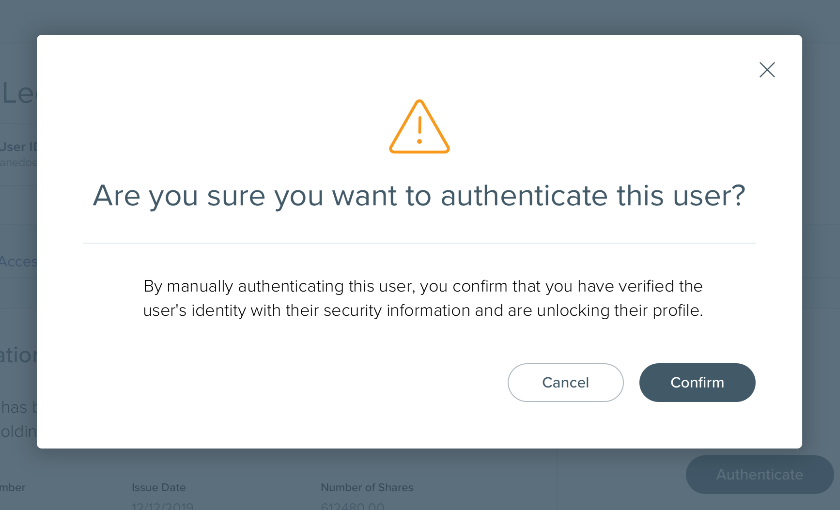 Screenshot of warning alert modal component.