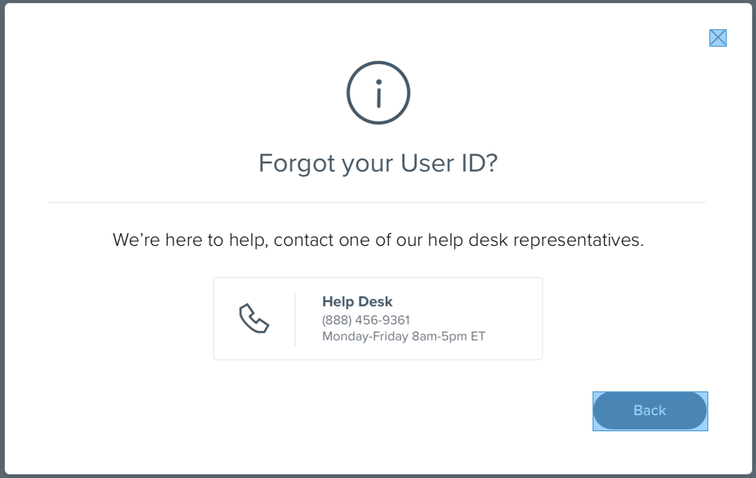 Screenshot of info alert modal component.